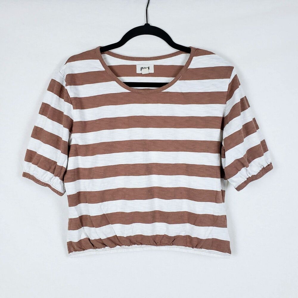 Pact Striped Slub Bubble Hem Top Womens S Organic Cotton Neutral Casual Minimal